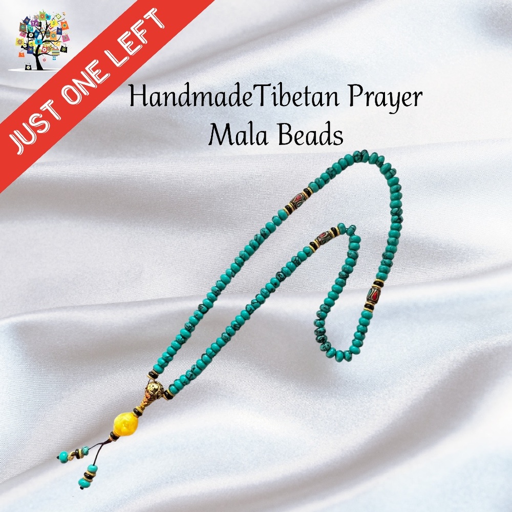 Tibetan Prayer Beads (108) with Red Coral and Turquoise Accents Handmade